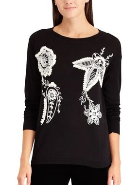 Chaps Floral Embroidered Crew Neck Sweater Size Medium